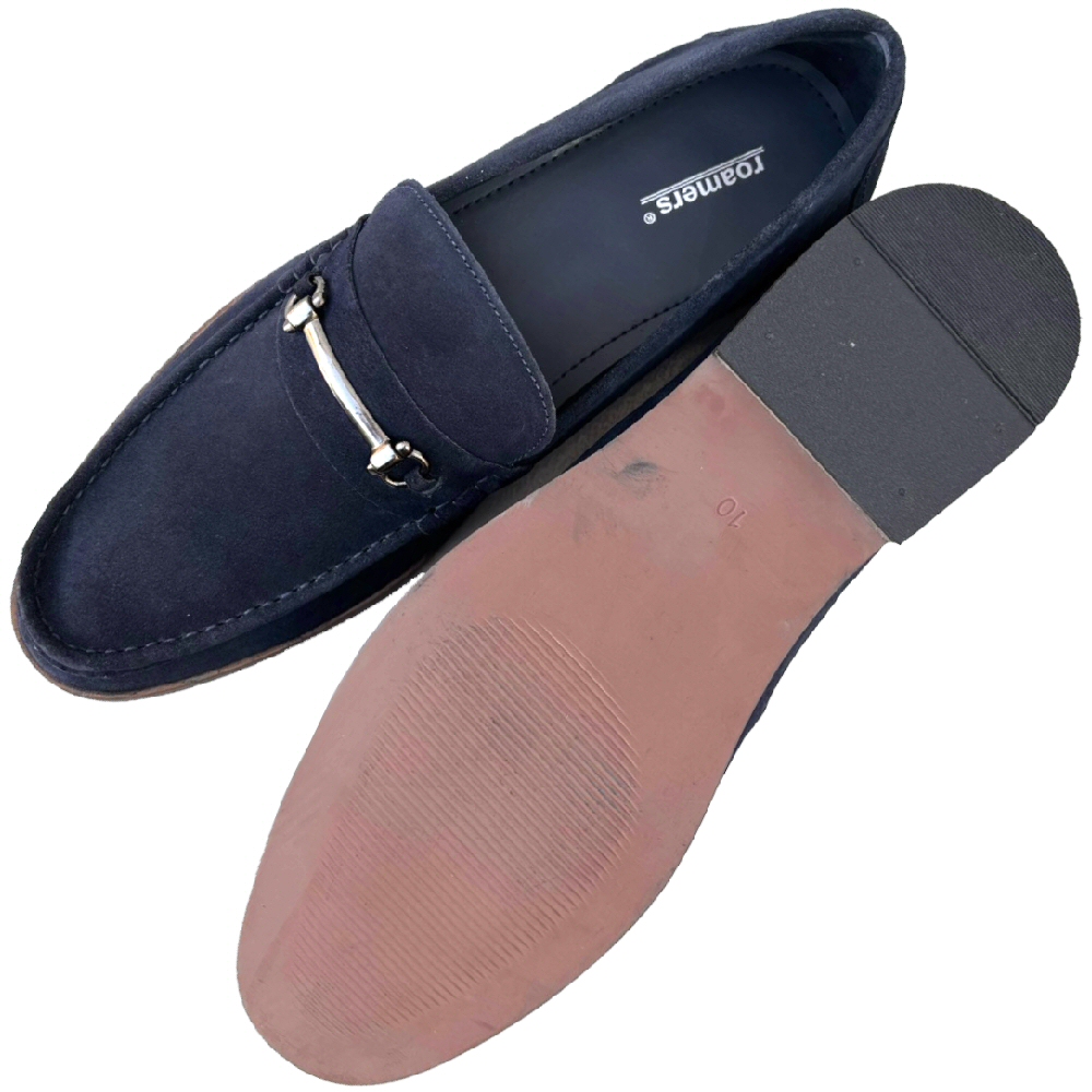 Roamers Metal HorseBit Bar SlipOn Suede Loafers Navy Adaptor Clothing